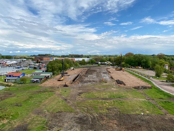 Yachthafen Barth, Baufortschritt Mai 2021: Ausgangslage und Baufeld