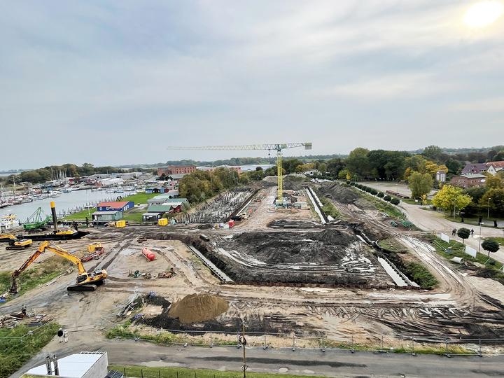 Yachthafen Barth, Baufortschritt September 2021: Gründung und Tiefbau