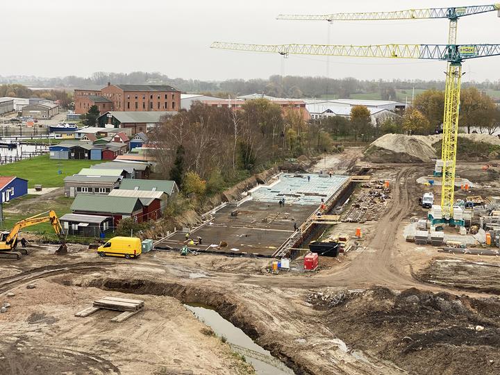 Yachthafen Barth, Baufortschritt Oktober 2021: Gründung und Tiefbau