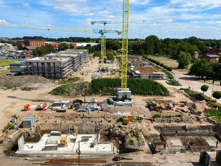 Yachthafen Barth, Baufortschritt August 2022: Rohbau