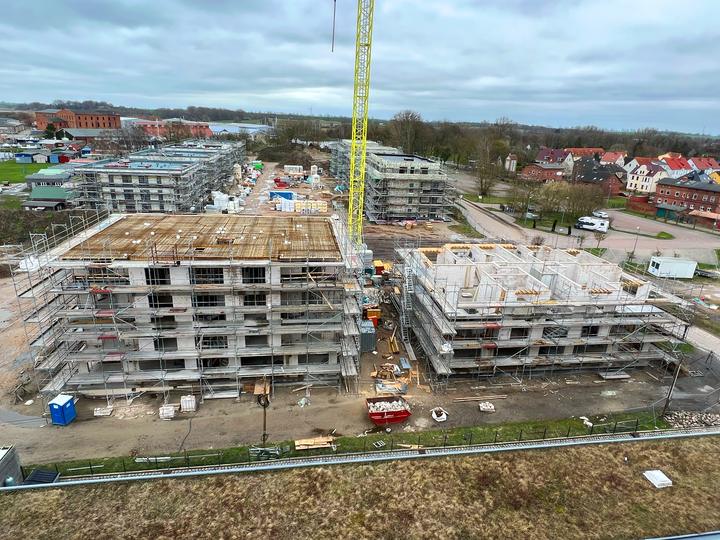 Yachthafen Barth, Baufortschritt April 2023: Rohbau