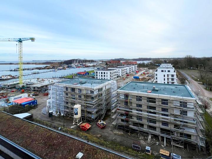 Yachthafen Barth, Baufortschritt Januar 2024: Fassade und Ausbau