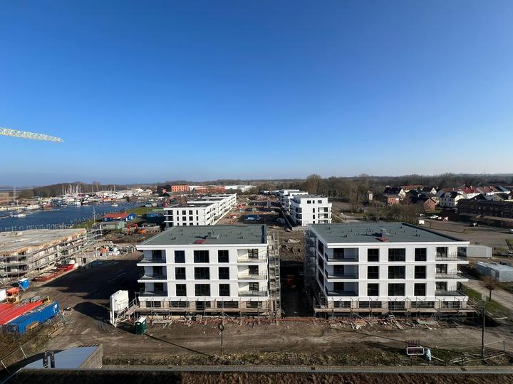 Yachthafen Barth, Baufortschritt März 2024: Fassade und Ausbau